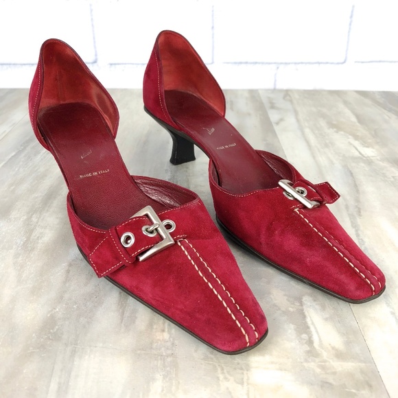 Prada Shoes - Prada Burgundy Suede D'Orsay Kitten Heels 38.5 8.5